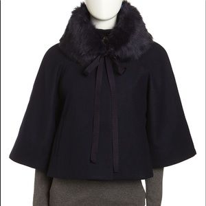 Tahari cropped cape with removable faux fur collar